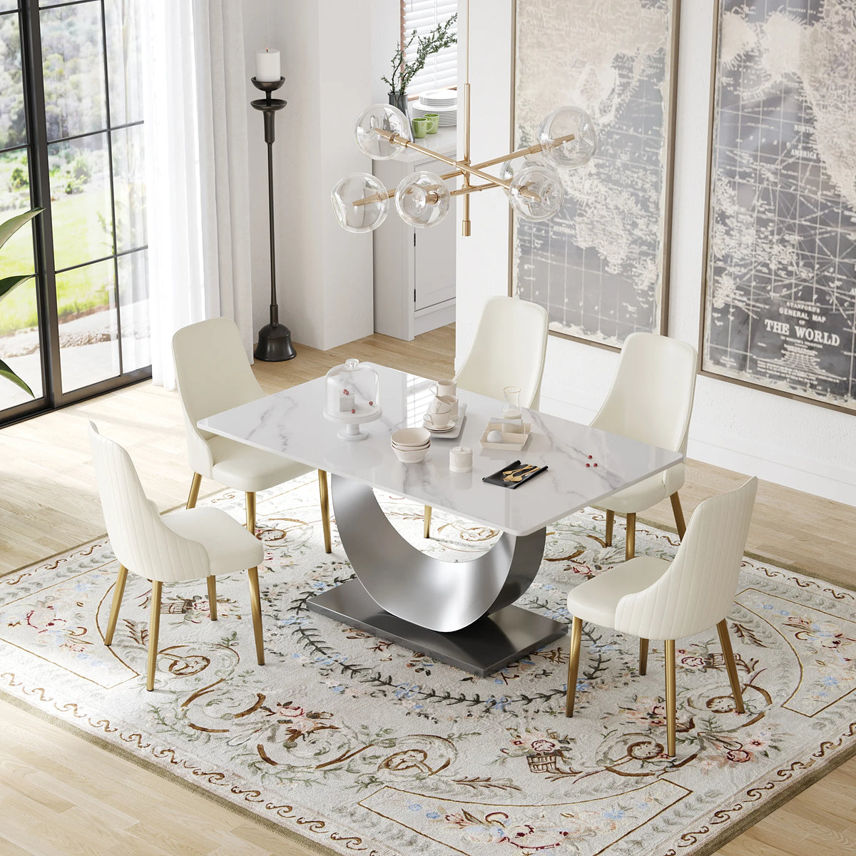 Marbella Sintered Stone Dining Table | 63" White Gloss Rectangular With Straight Edge