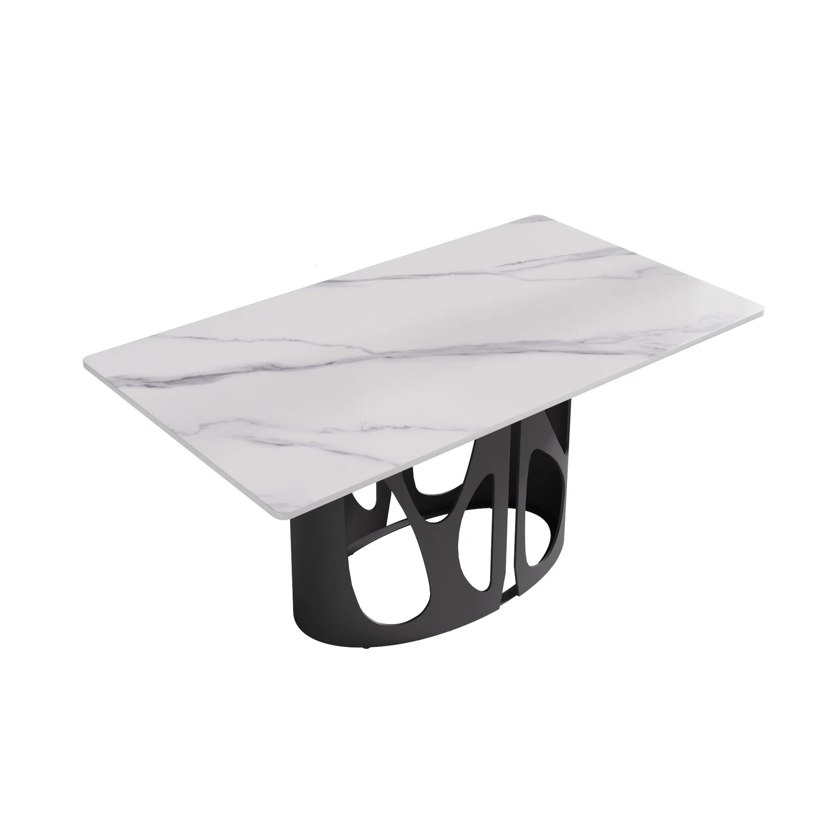 Mesa de comedor Marbella de piedra sinterizada | Rectangular, blanca brillante, de 160 cm (63") con borde recto