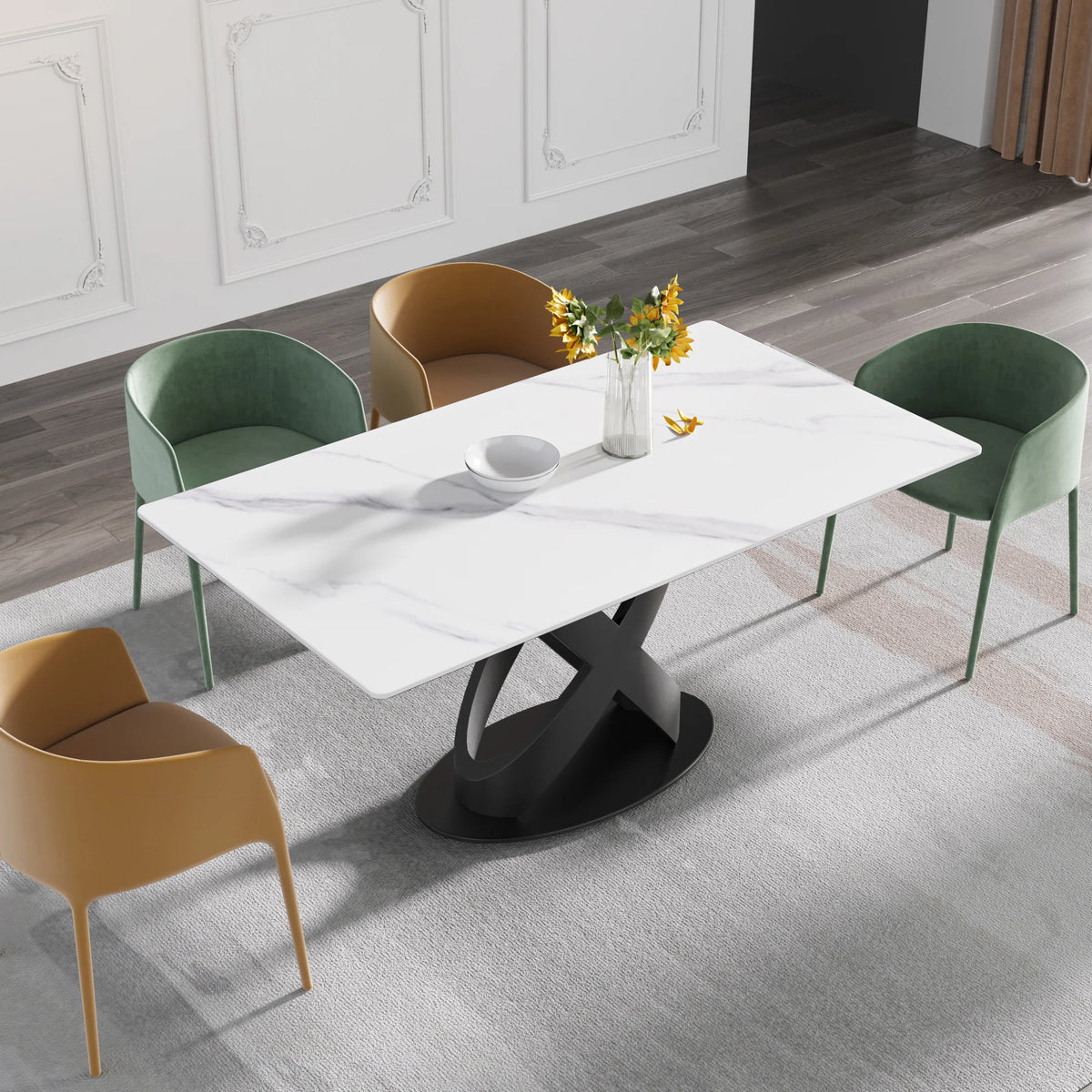 Marbella Sintered Stone Dining Table | 63" White Gloss Rectangular With Straight Edge