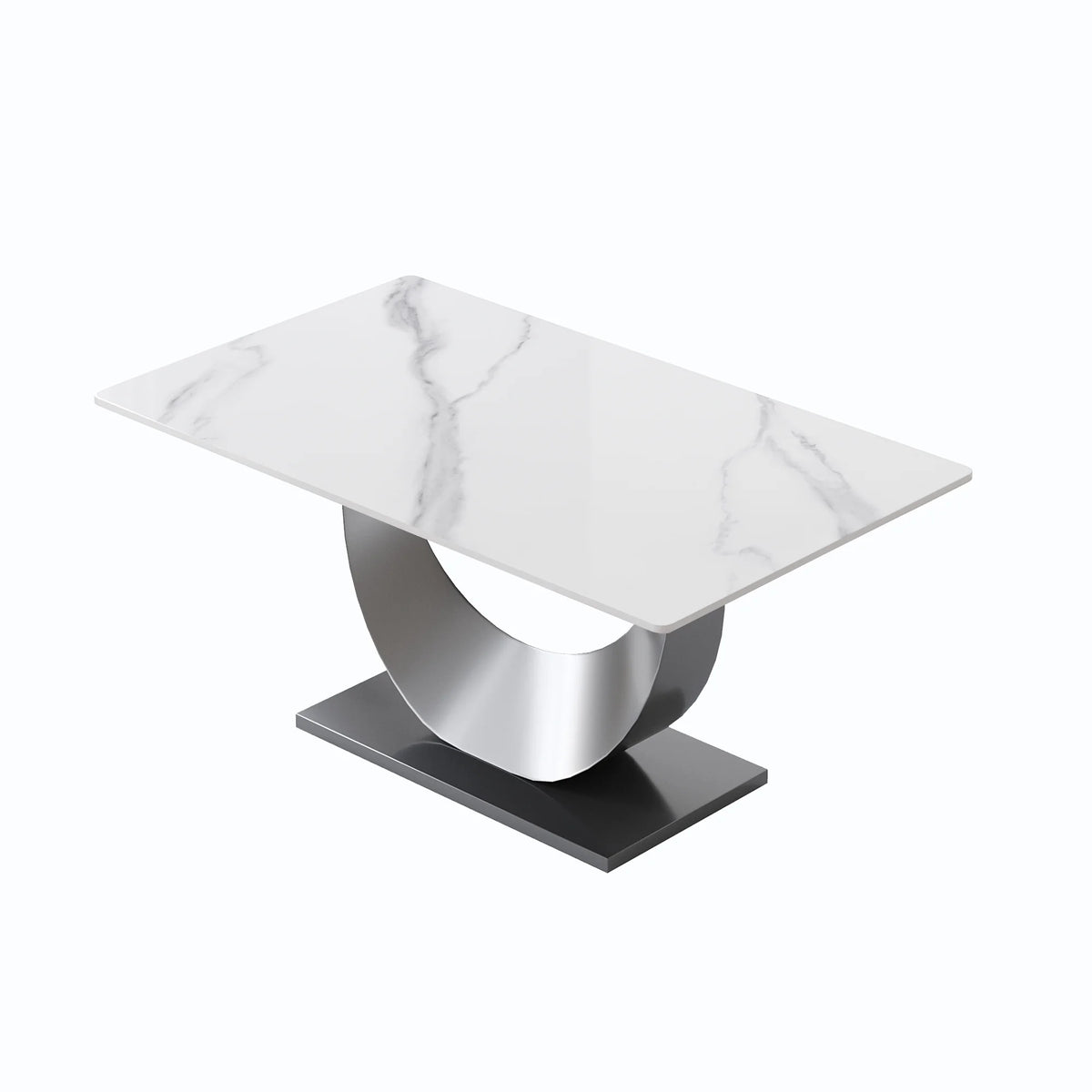 Marbella Sintered Stone Dining Table | 63" White Gloss Rectangular With Straight Edge