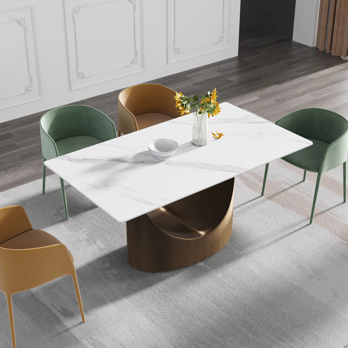 Marbella Sintered Stone Dining Table | 63" White Gloss Rectangular With Straight Edge