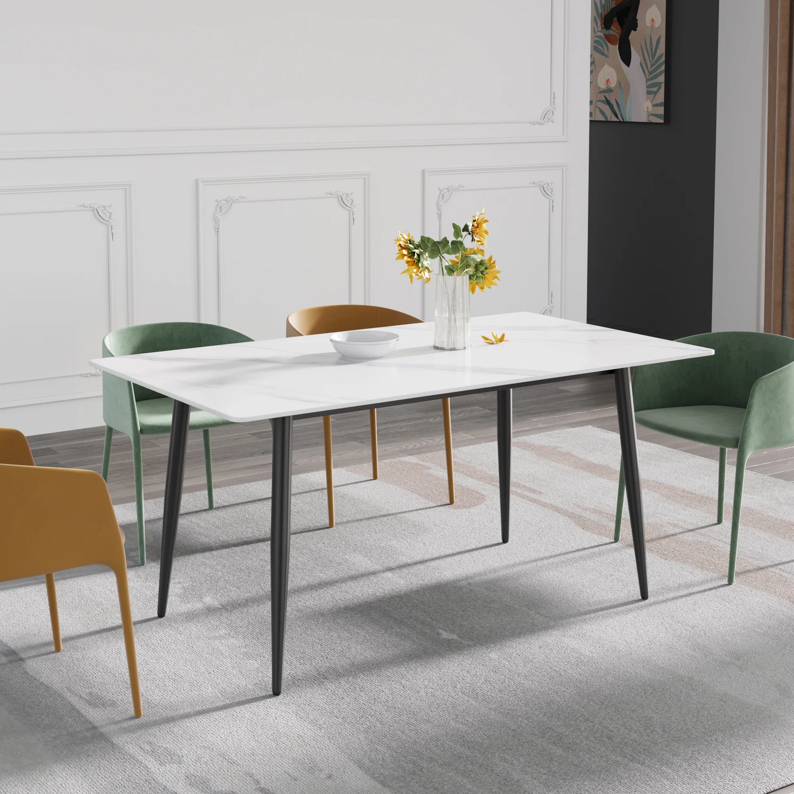 Marbella Sintered Stone Dining Table | 63" White Gloss Rectangular With Straight Edge