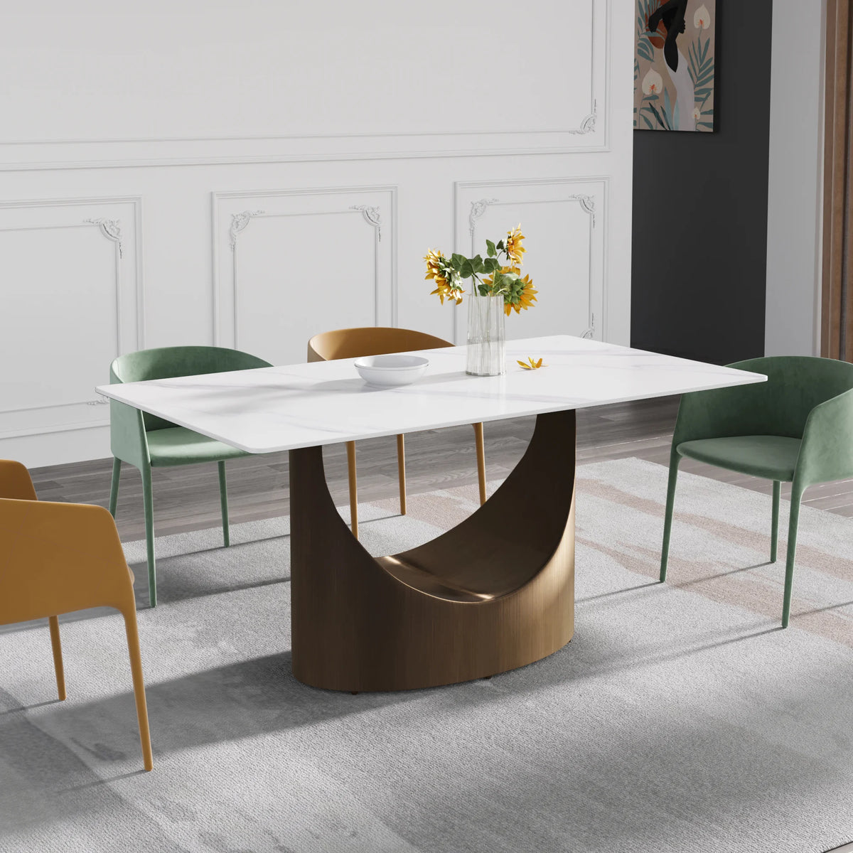 Marbella Sintered Stone Dining Table | 63" White Gloss Rectangular With Straight Edge