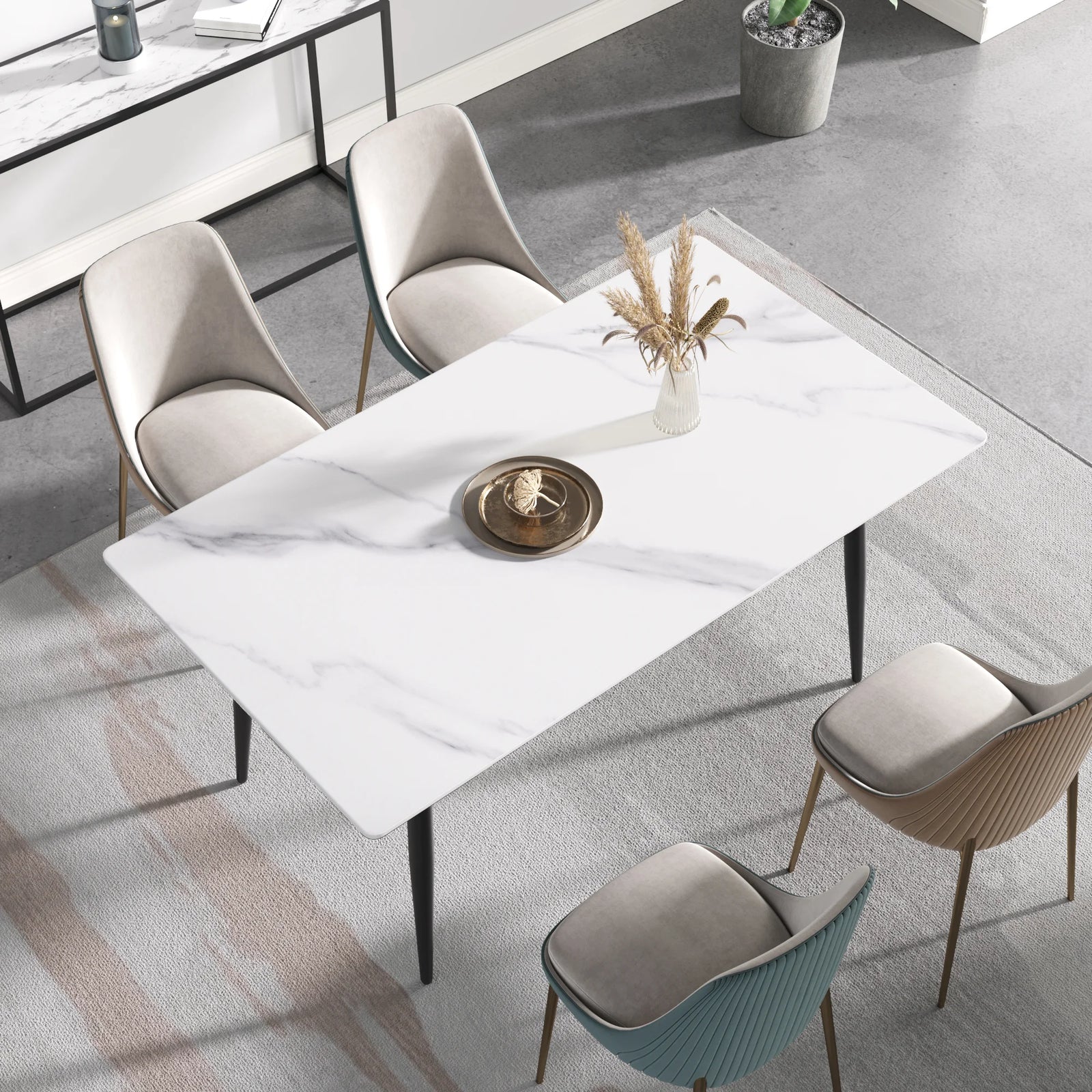 Marbella Sintered Stone Dining Table | 63" White Gloss Rectangular With Straight Edge