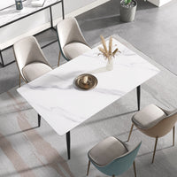 Marbella Sintered Stone Dining Table | 63" White Gloss Rectangular With Straight Edge