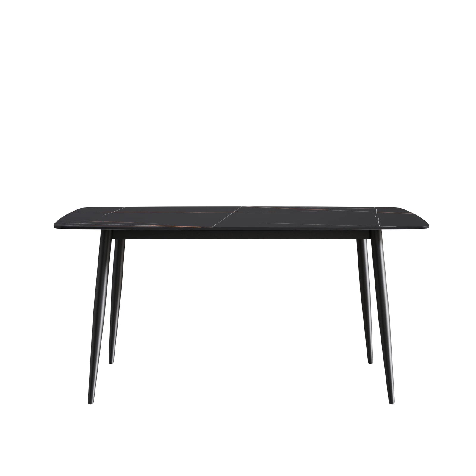 Mesa de comedor Marbella de piedra sinterizada | Rectangular de 160 cm (63") en negro mate con borde curvo