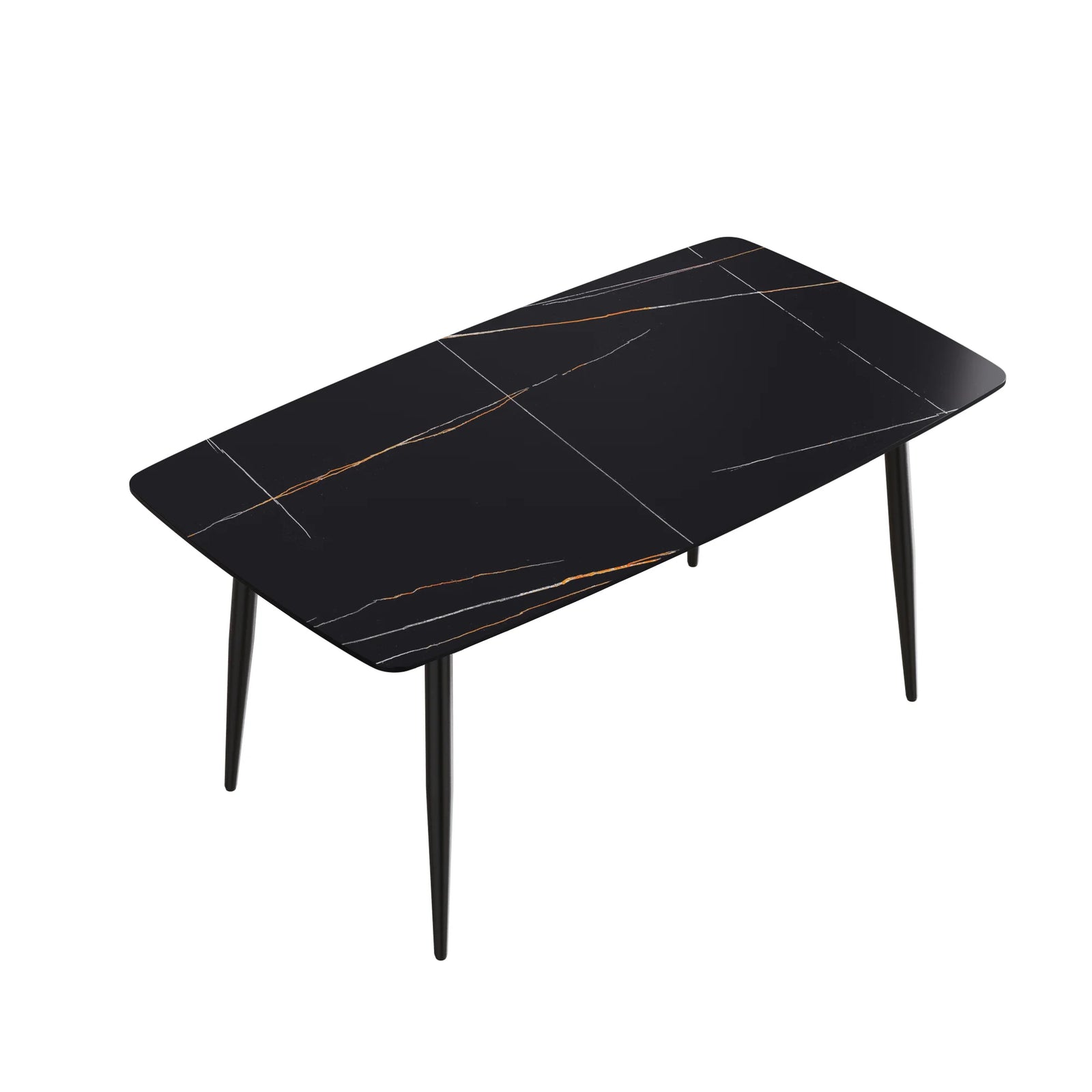 Mesa de comedor Marbella de piedra sinterizada | Rectangular de 160 cm (63") en negro mate con borde curvo
