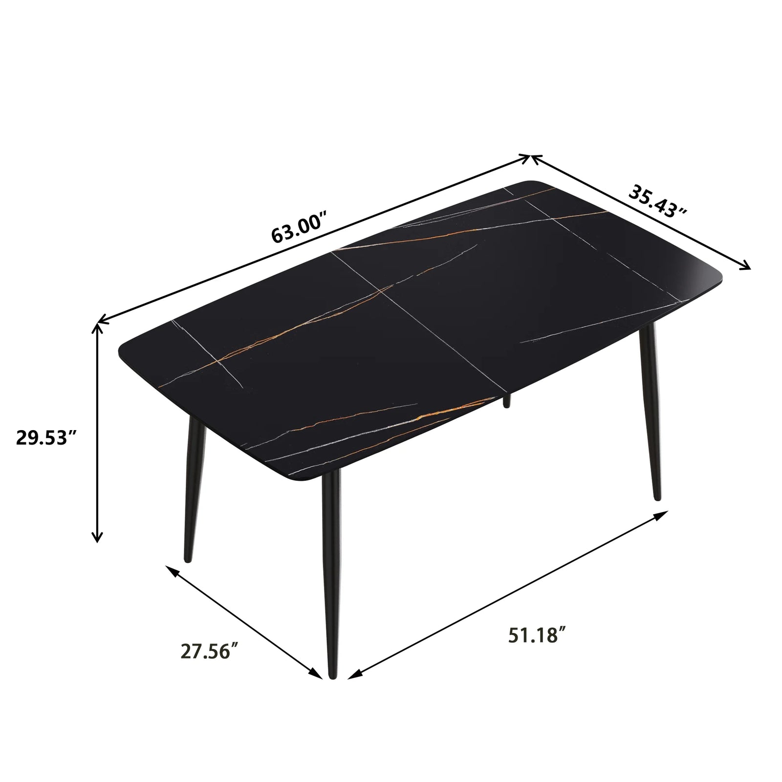 Mesa de comedor Marbella de piedra sinterizada | Rectangular de 160 cm (63") en negro mate con borde curvo