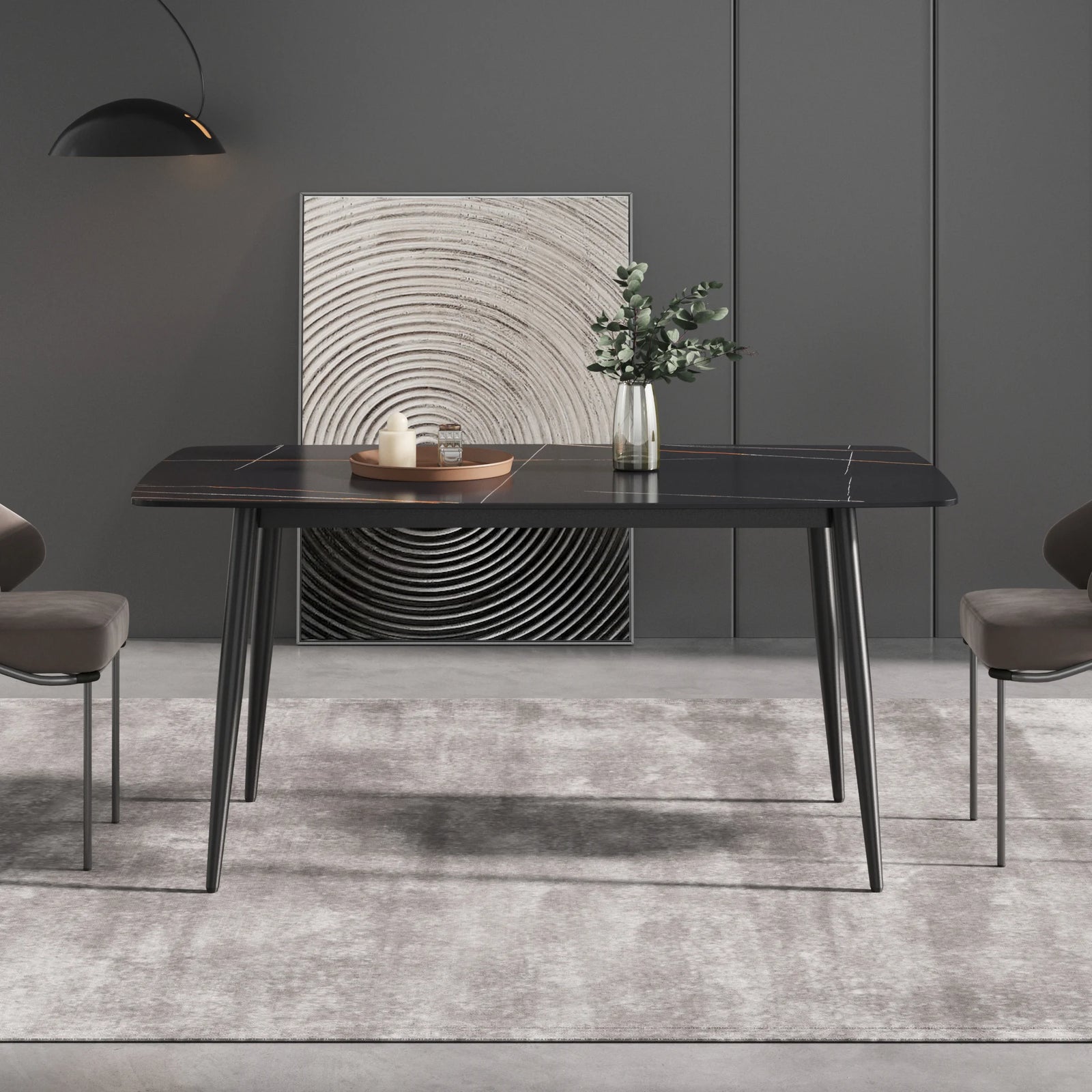 Mesa de comedor Marbella de piedra sinterizada | Rectangular de 160 cm (63") en negro mate con borde curvo