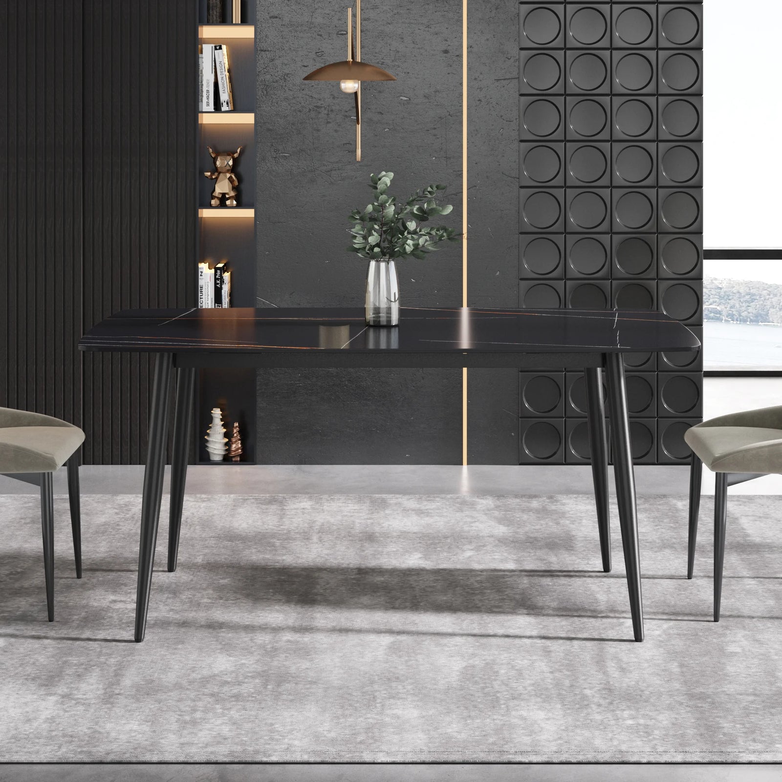 Mesa de comedor Marbella de piedra sinterizada | Rectangular de 160 cm (63") en negro mate con borde curvo