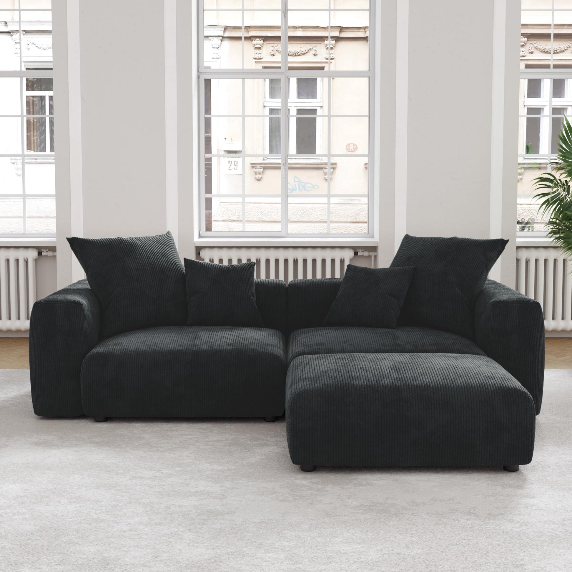 Modular Sectional Couch Sofa with 4 Pillows, 102" L Shaped Sofa Couch with Chaise Ottomans,Corduroy Fabric Couches (Beige)