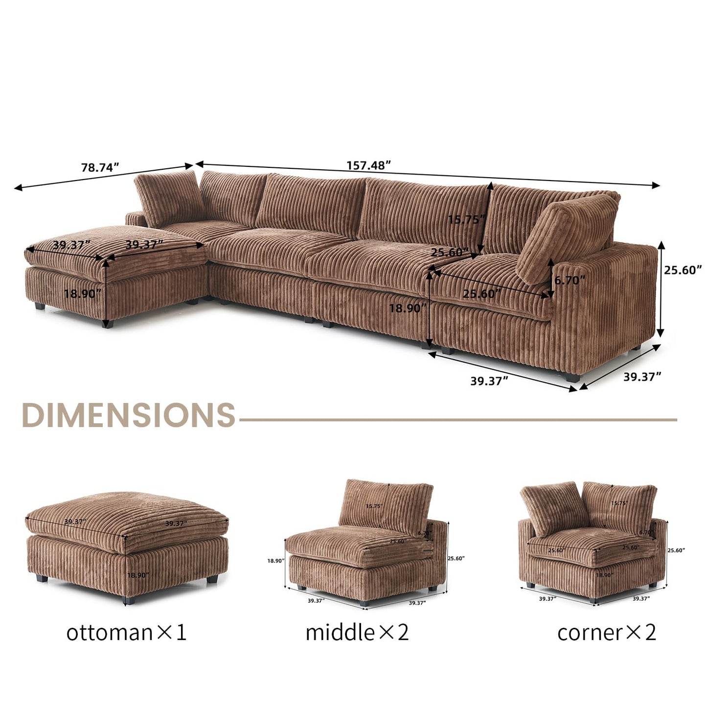 Cloud Couch Modular Sectional Sofa,157" Oversized U Shaped Couch with Ottoman,6 Seater Convertible Sofa,Comfy Plush Couches for Living Room,Covers Washable&amp;Replaceable (White)