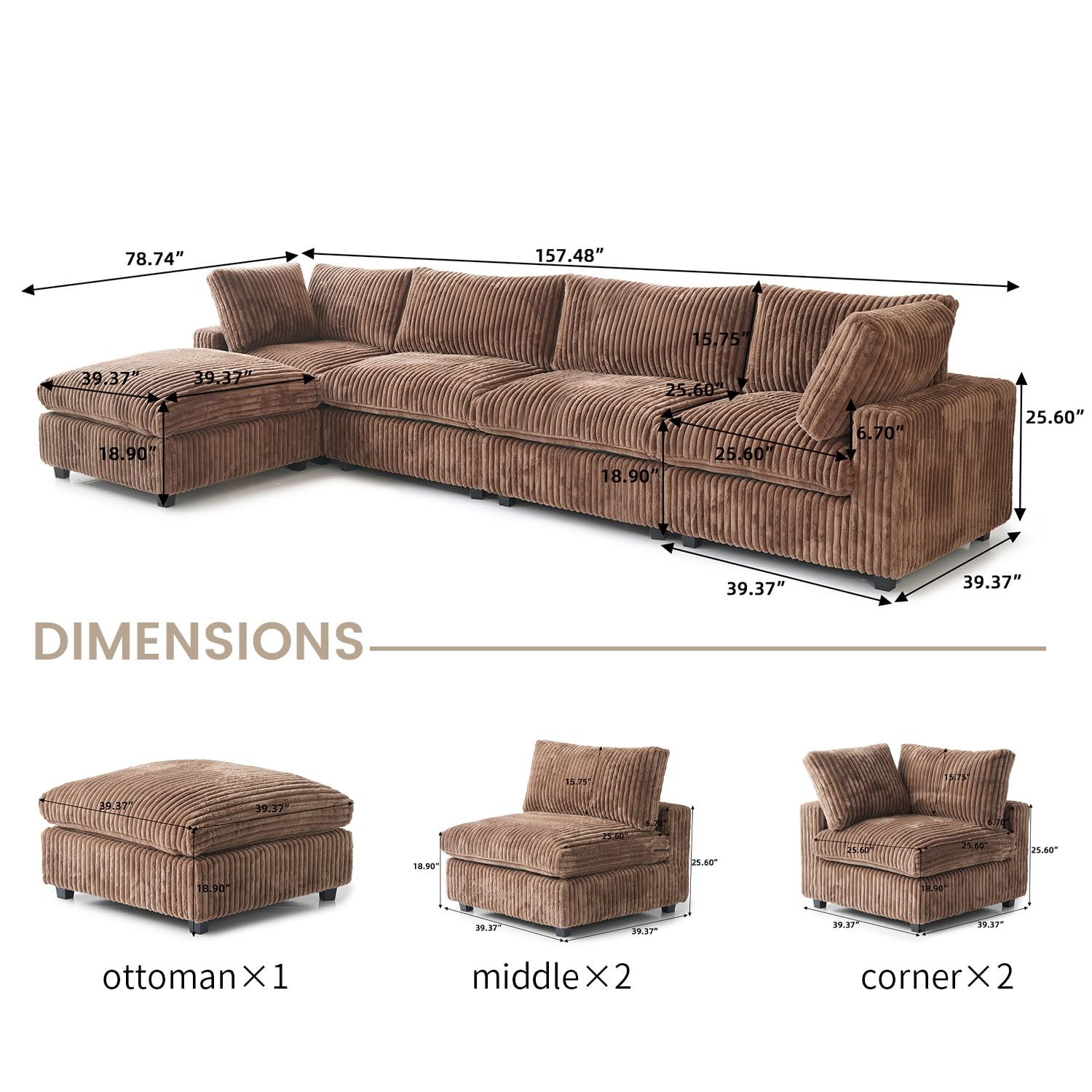 Cloud Couch Modular Sectional Sofa,157" Oversized U Shaped Couch with Ottoman,6 Seater Convertible Sofa,Comfy Plush Couches for Living Room,Covers Washable&amp;Replaceable (White)