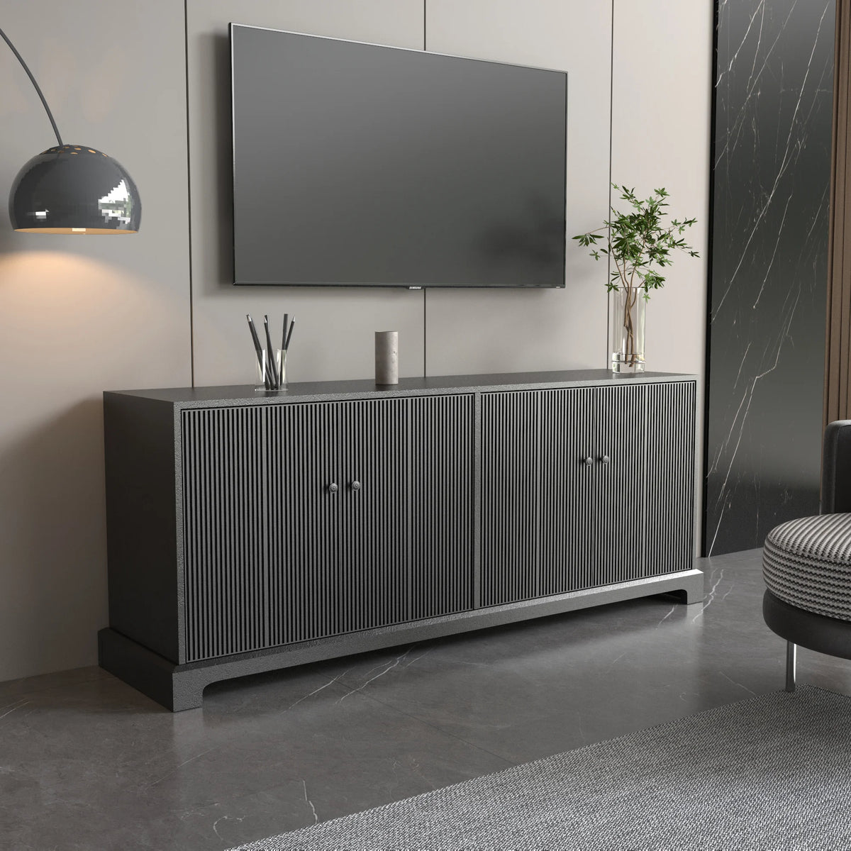 Praxis Wood TV Stand | 67" Black Rectangular With Base