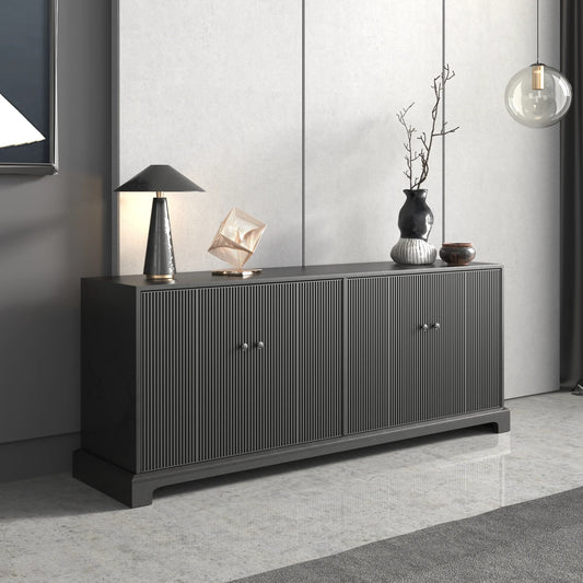 Praxis Wood TV Stand | 67" Black Rectangular With Base