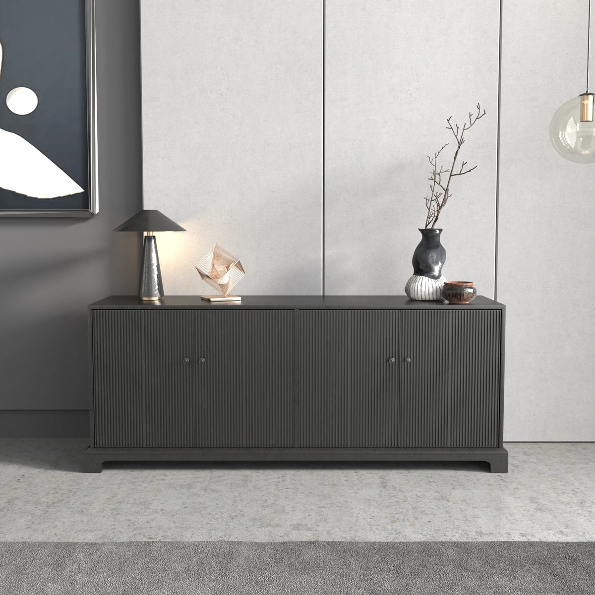 Praxis Wood TV Stand | 67" Black Rectangular With Base