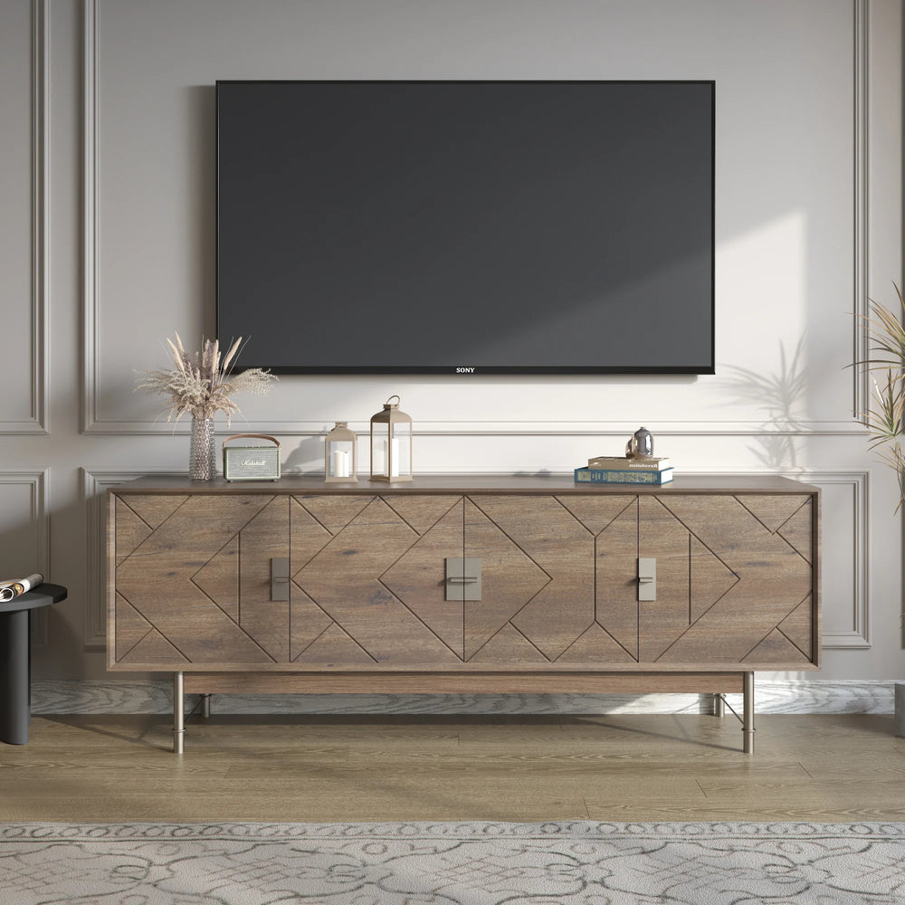 Praxis Wood TV Stand | 67" Brown Rectangular With High Legs