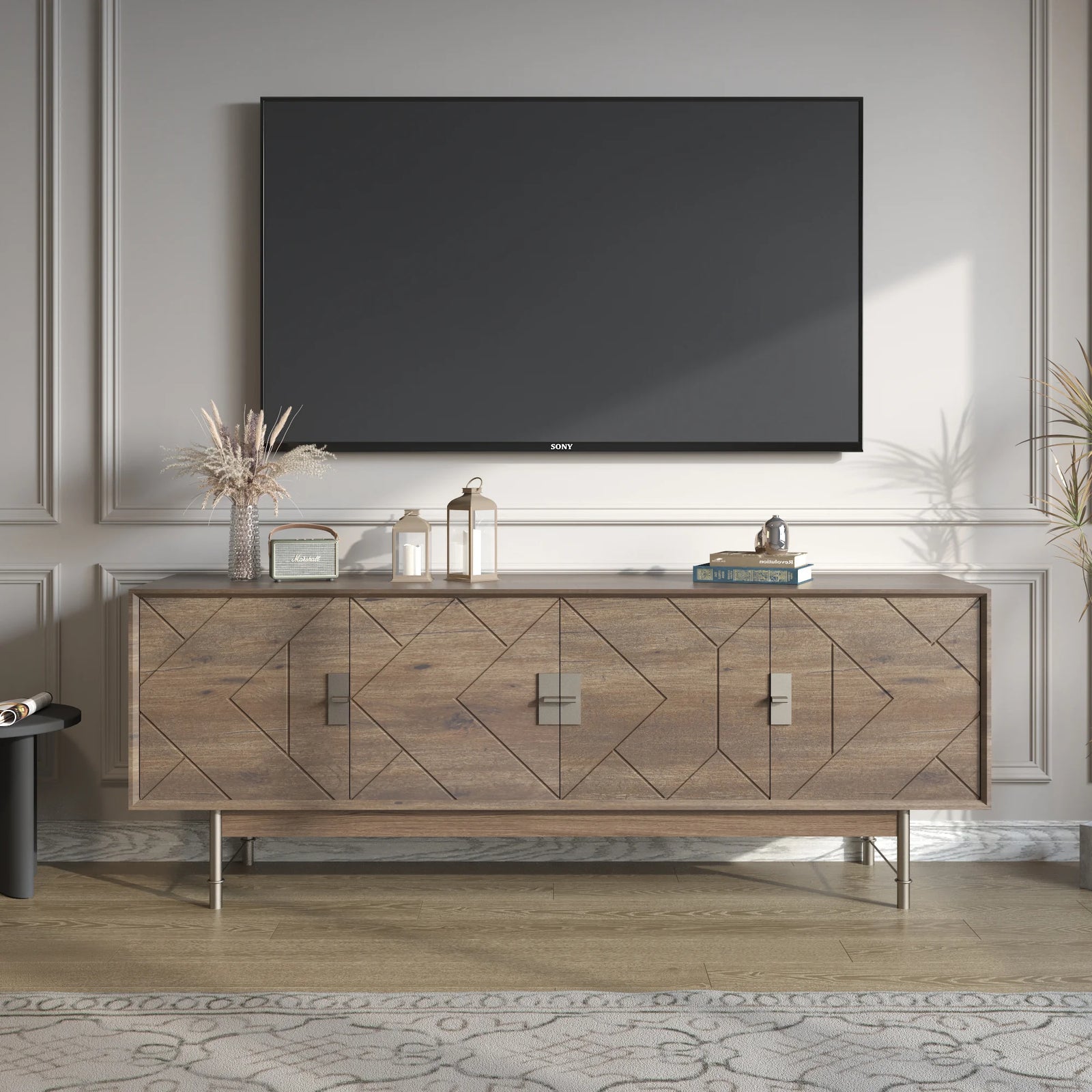 Mueble de TV Praxis de madera | Rectangular marrón de 67" con patas altas