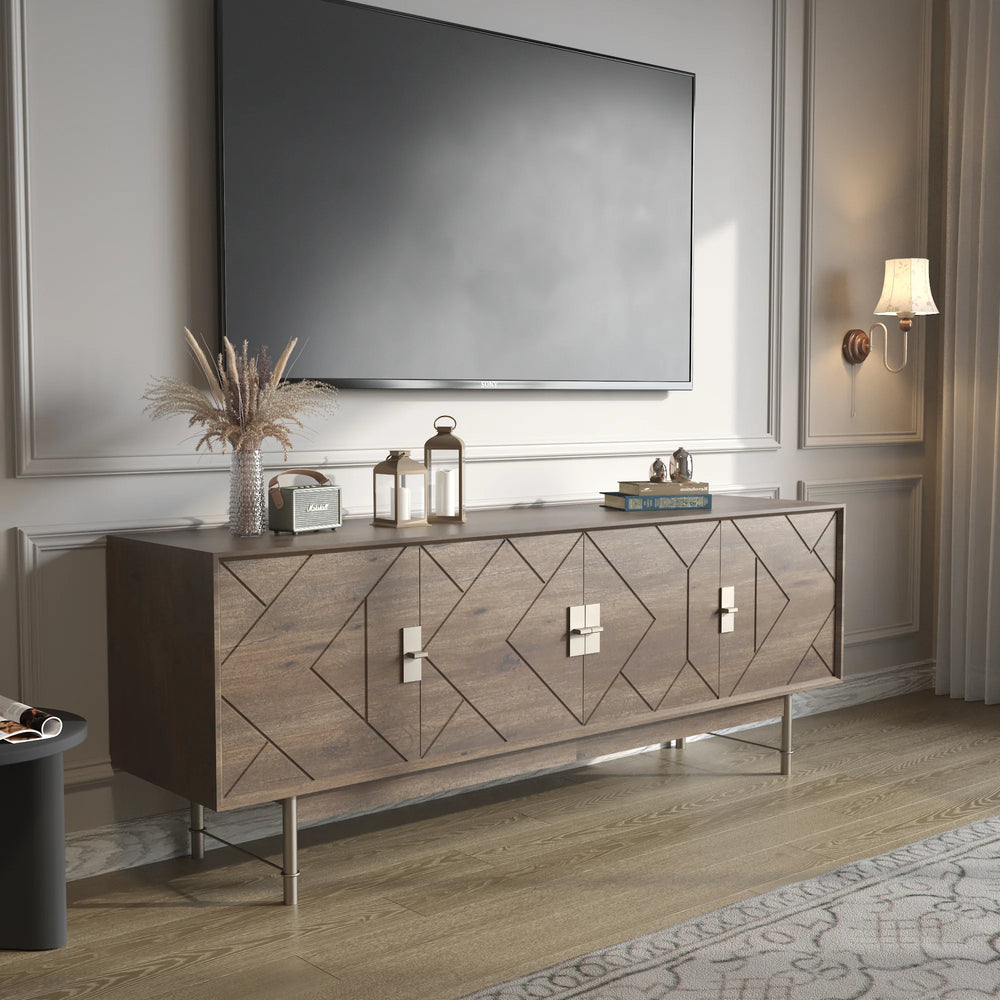 Praxis Wood TV Stand | 67" Brown Rectangular With High Legs