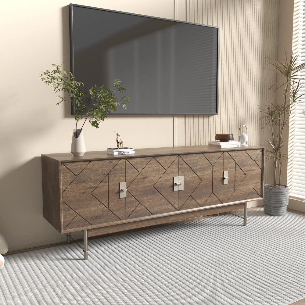 Praxis Wood TV Stand | 67" Brown Rectangular With High Legs