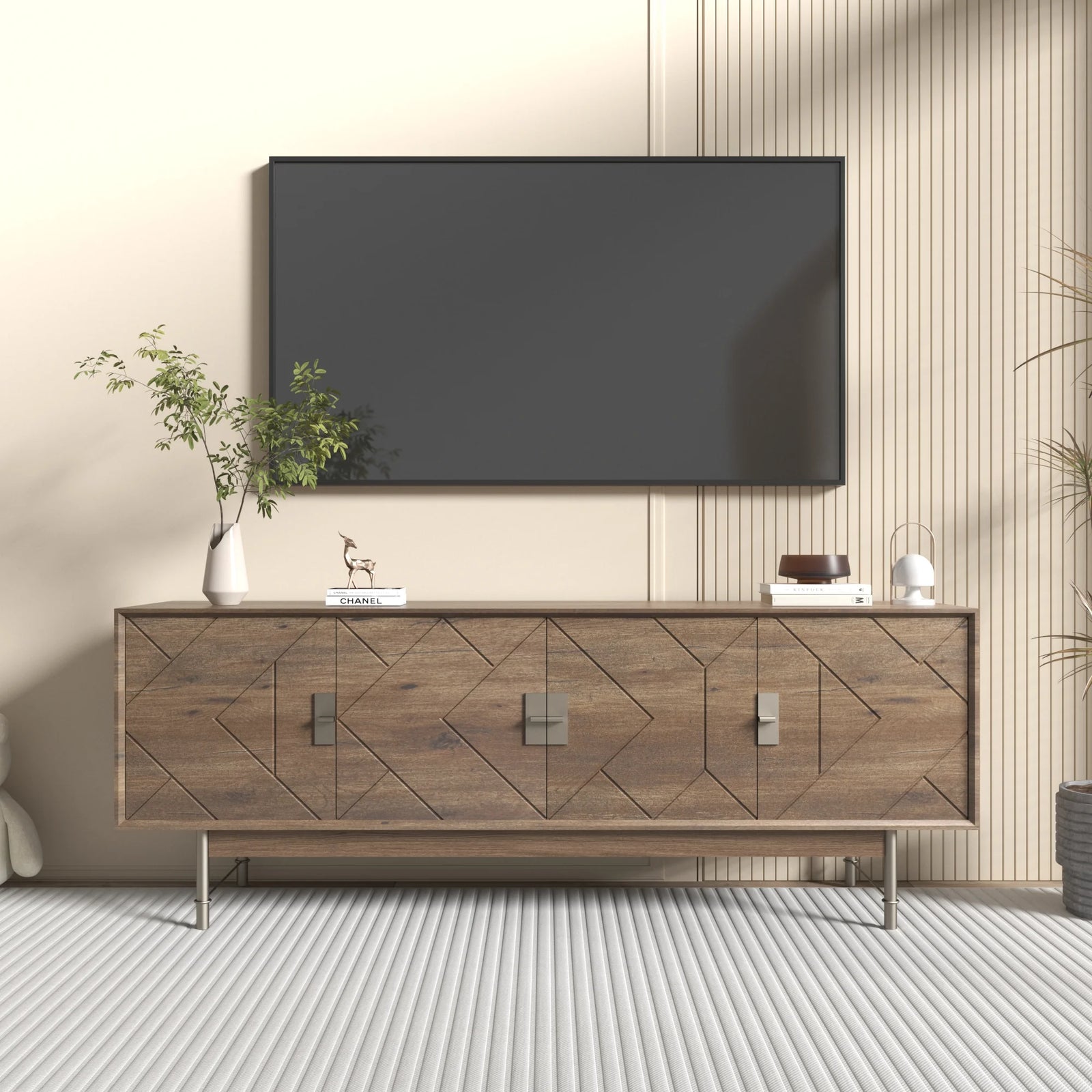 Mueble de TV Praxis de madera | Rectangular marrón de 67" con patas altas