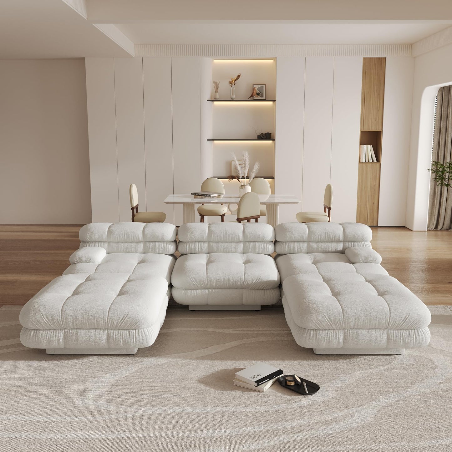 Modular Sectional Couch for Living Room, 109.83" Inline L Shaped Sofa Couch, Minimalist Sofa Couch,3 Seater and 1 Ottoman Deep Seat Couch Deep Seat (Beige, 4 Seater)