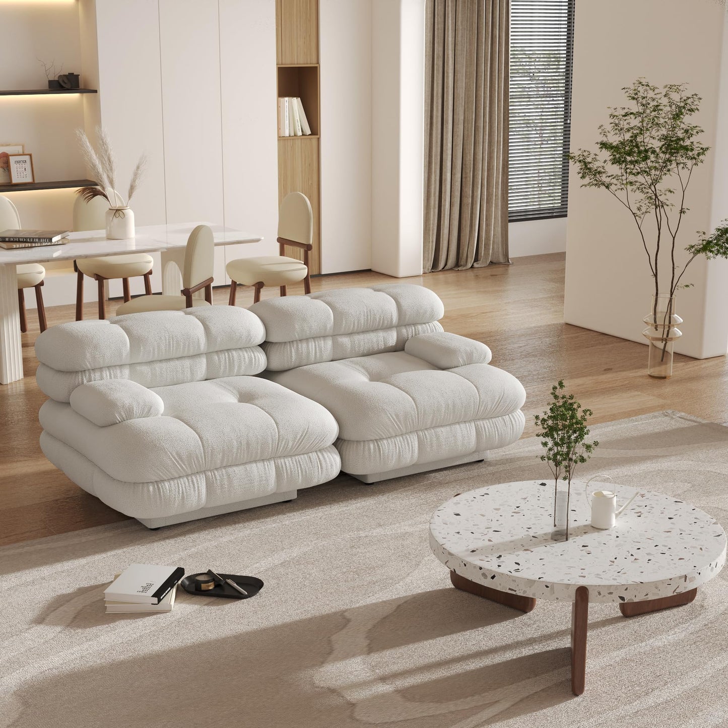Modular Sectional Couch for Living Room, 109.83" Inline L Shaped Sofa Couch, Minimalist Sofa Couch,3 Seater and 1 Ottoman Deep Seat Couch Deep Seat (Beige, 4 Seater)