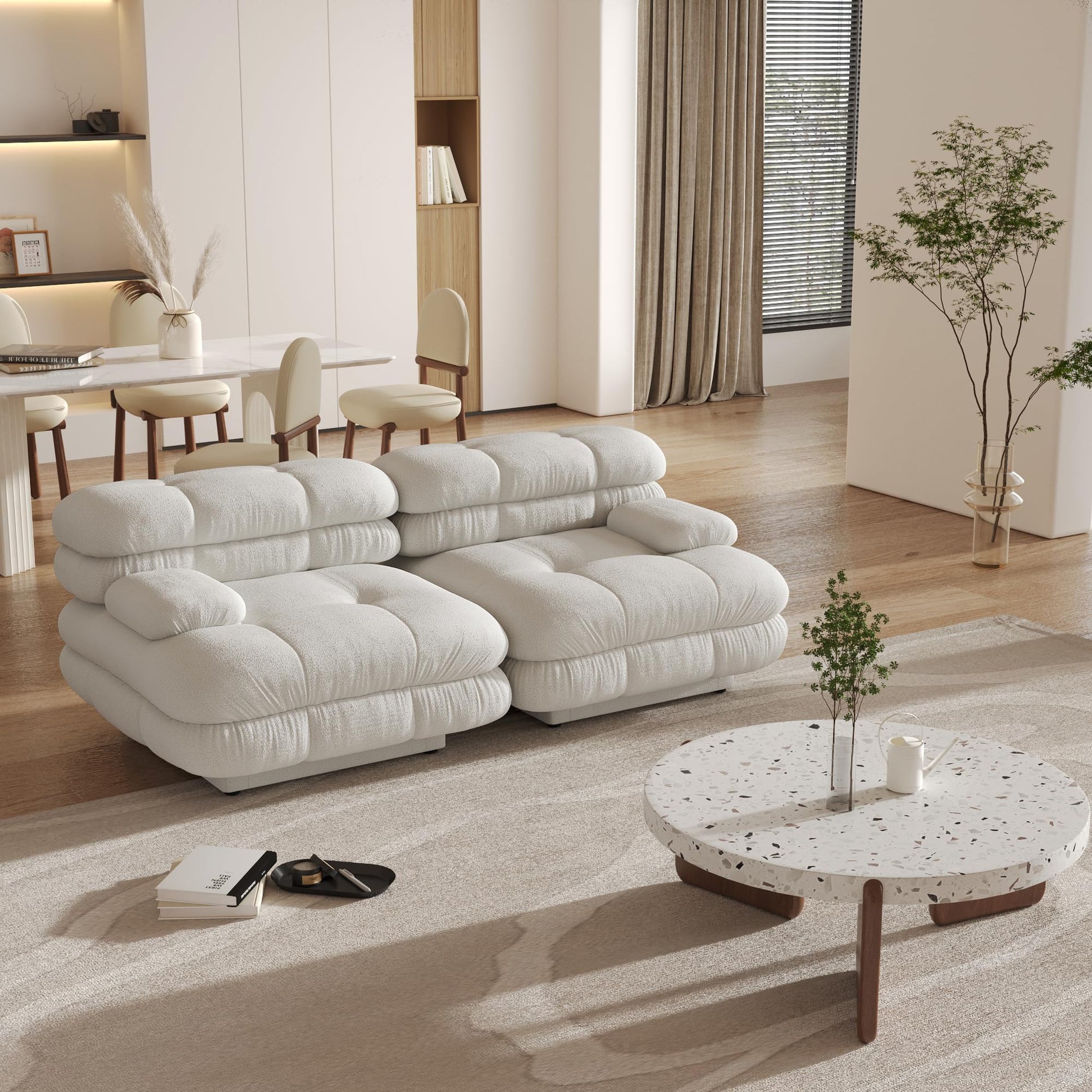 Modular Sectional Couch for Living Room, 109.83" Inline L Shaped Sofa Couch, Minimalist Sofa Couch,3 Seater and 1 Ottoman Deep Seat Couch Deep Seat (Beige, 4 Seater)