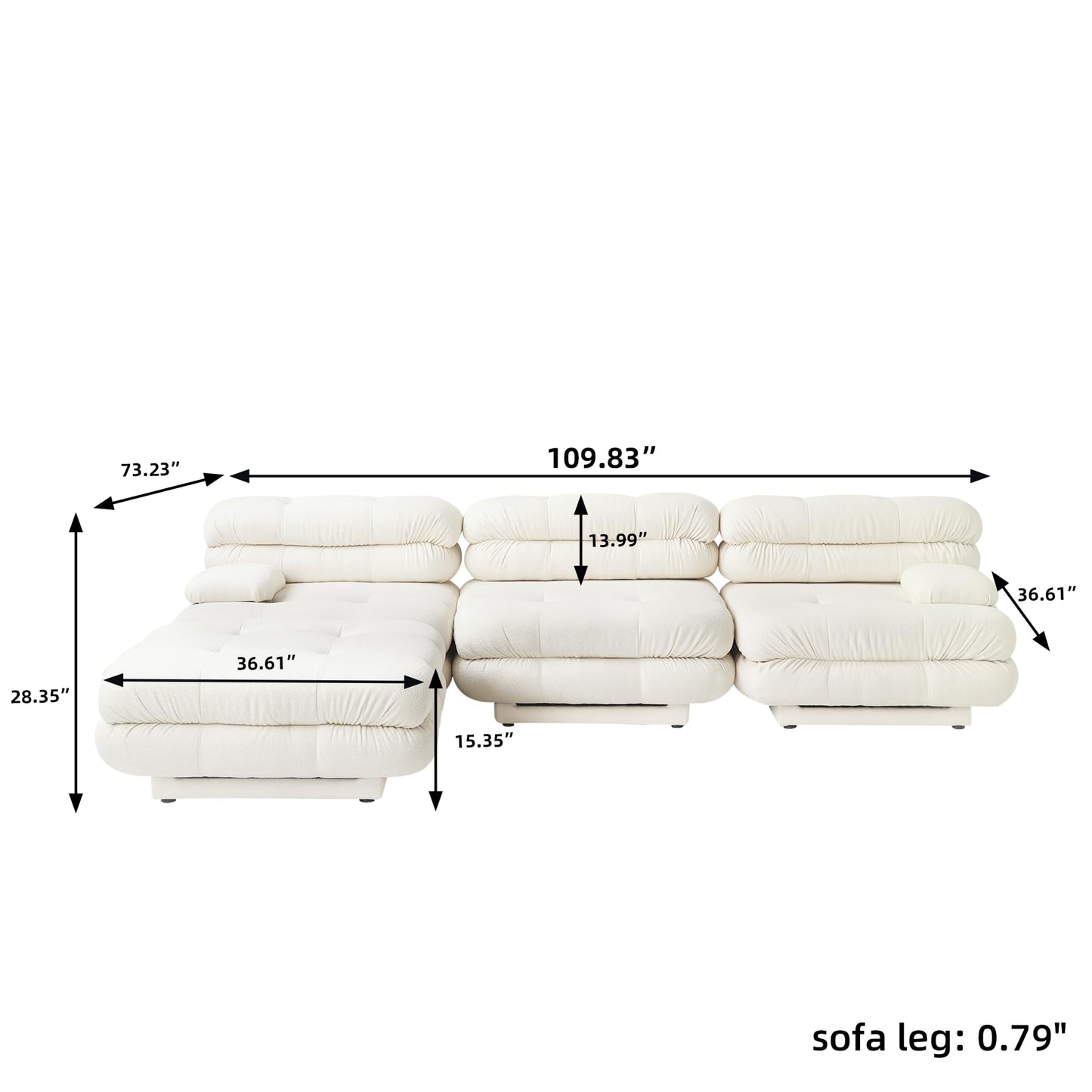 Modular Sectional Couch for Living Room, 109.83" Inline L Shaped Sofa Couch, Minimalist Sofa Couch,3 Seater and 1 Ottoman Deep Seat Couch Deep Seat (Beige, 4 Seater)