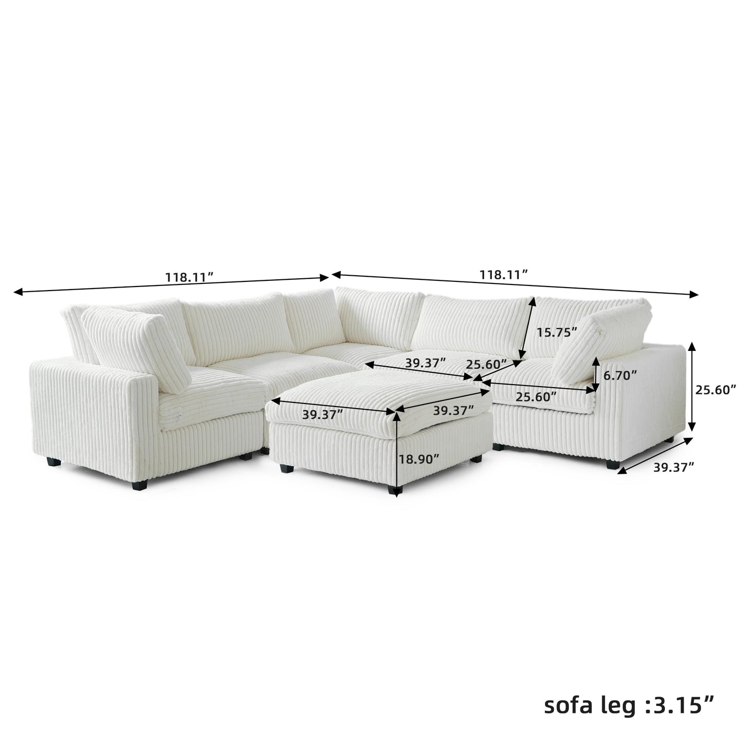 Cloud Couch Modular Sectional Sofa,157" Oversized U Shaped Couch with Ottoman,6 Seater Convertible Sofa,Comfy Plush Couches for Living Room,Covers Washable&amp;Replaceable (White)