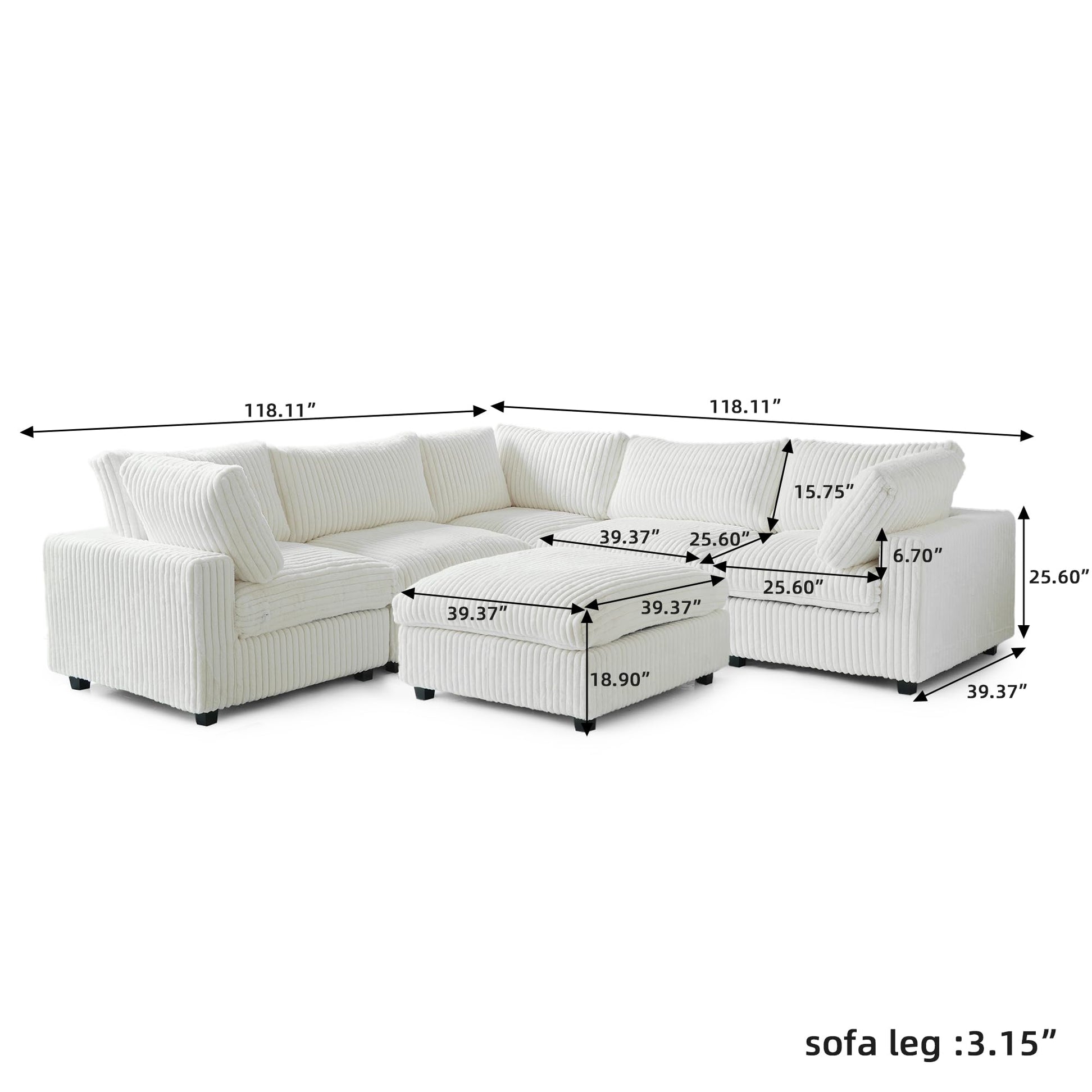 Cloud Couch Modular Sectional Sofa,157" Oversized U Shaped Couch with Ottoman,6 Seater Convertible Sofa,Comfy Plush Couches for Living Room,Covers Washable&amp;Replaceable (White)