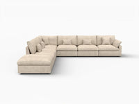 Deluxe Cloud 6-Seater Khaki Large Space Pit Sectional | 7-Piece (Includes 1 Ottoman), Chenille And Linen Fabric, Easy To Clean