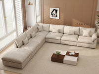 Deluxe Cloud 6-Seater Khaki Large Space Pit Sectional | 7-Piece (Includes 1 Ottoman), Chenille And Linen Fabric, Easy To Clean