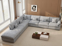 Deluxe Cloud 6-Seater Light Grey Large Space Pit Sectional | 7-Piece (Includes 1 Ottoman), Chenille And Linen Fabric, Easy To Clean