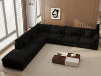 Deluxe Cloud 6-Seater Black Pit Sectional | 7-Piece (Includes 1 Ottoman), Chenille And Linen Fabric, Washable Cushion Covers