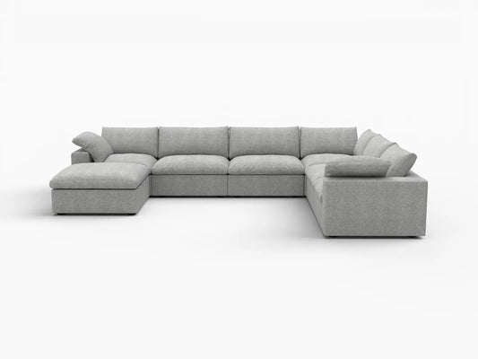 Deluxe Premium Cloud Sectional Sofa Covers | Light Grey Cotton and Linen Sofa Cover for 6-Seater with 1-Ottoman