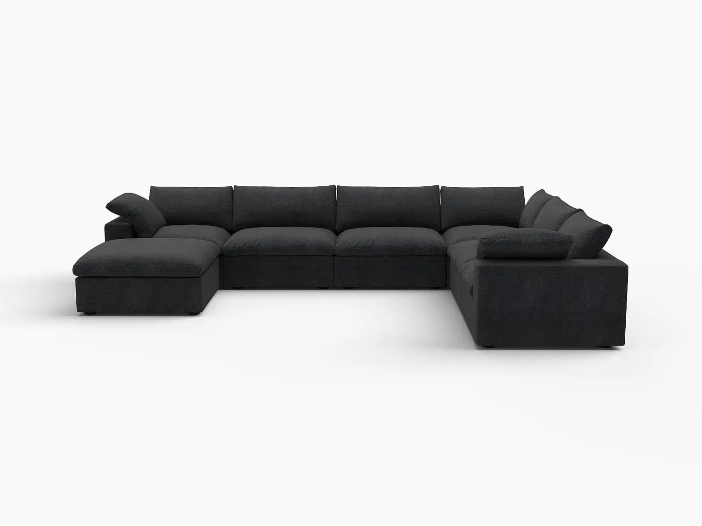 Deluxe Premium Cloud Sectional Sofa Covers | Black Cotton and Linen Sofa Cover for 6-Seater with 1-Ottoman
