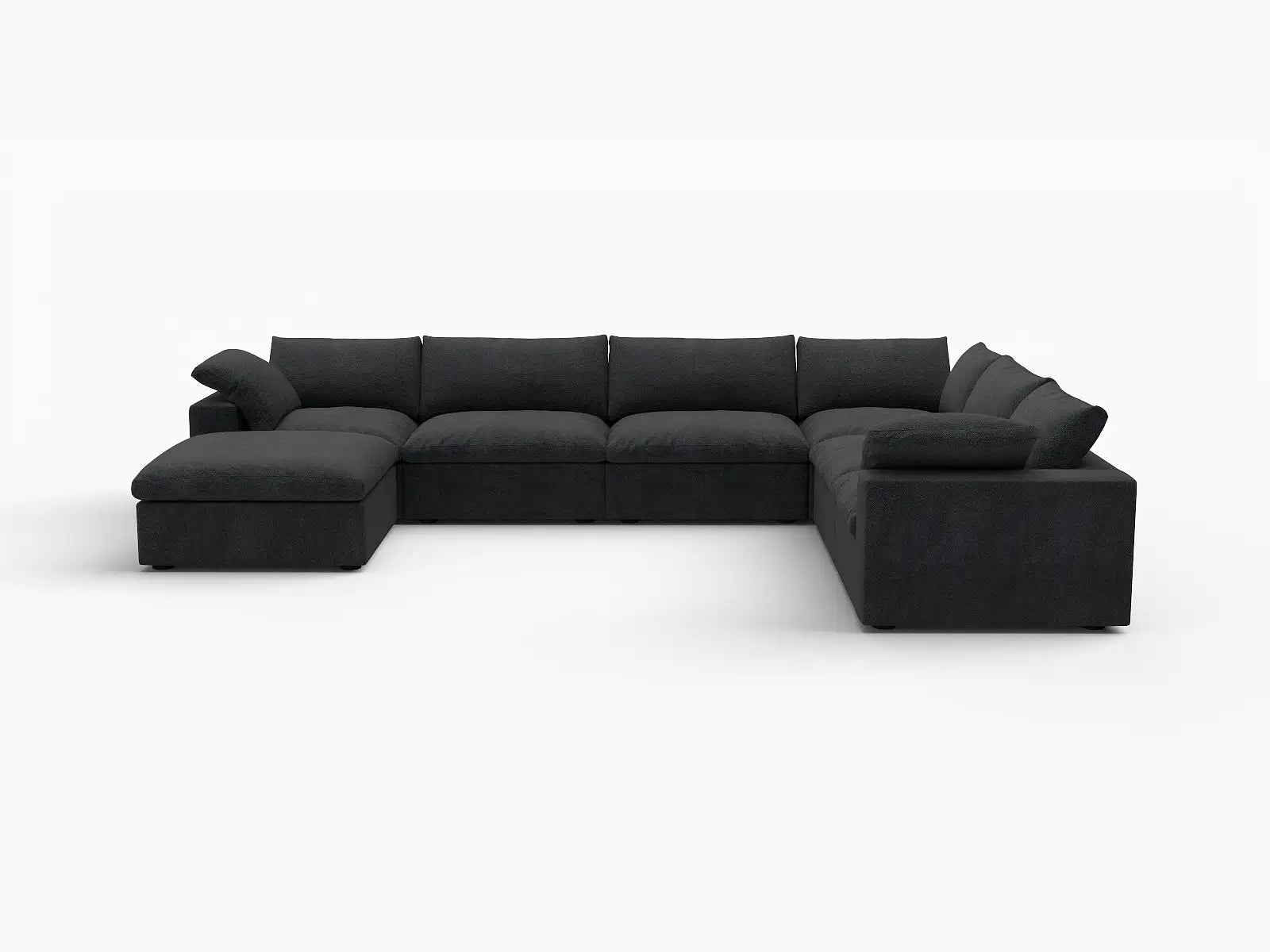 Deluxe Premium Cloud Sectional Sofa Covers | Black Cotton and Linen Sofa Cover for 6-Seater with 1-Ottoman