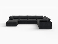 Deluxe Premium Cloud Sectional Sofa Covers | Black Cotton and Linen Sofa Cover for 6-Seater with 1-Ottoman