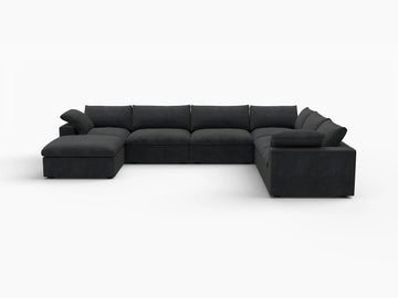 Deluxe Premium Cloud Sectional Sofa Covers | Black Cotton and Linen Sofa Cover for 6-Seater with 1-Ottoman