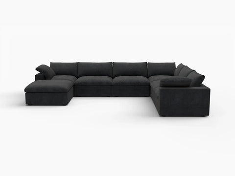 Deluxe Premium Cloud Sectional Sofa Covers | Black Cotton and Linen Sofa Cover for 6-Seater with 1-Ottoman