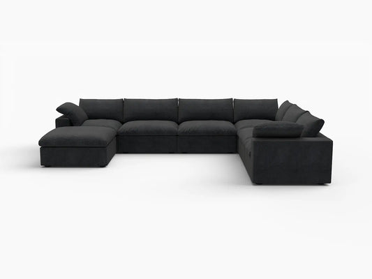 Deluxe Premium Cloud Sectional Sofa Covers | Black Cotton and Linen Sofa Cover for 6-Seater with 1-Ottoman