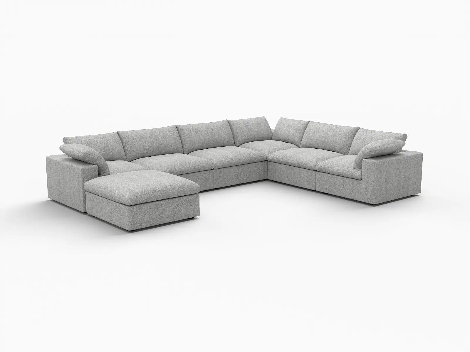 Deluxe Premium Cloud Sectional Sofa Covers | Light Grey Cotton and Linen Sofa Cover for 6-Seater with 1-Ottoman