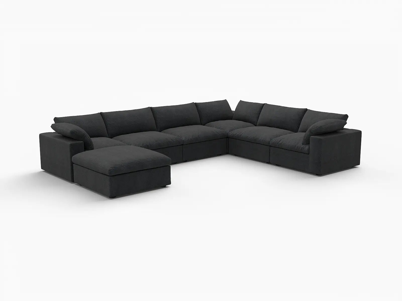 Deluxe Premium Cloud Sectional Sofa Covers | Black Cotton and Linen Sofa Cover for 6-Seater with 1-Ottoman