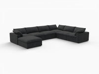 Deluxe Premium Cloud Sectional Sofa Covers | Black Cotton and Linen Sofa Cover for 6-Seater with 1-Ottoman