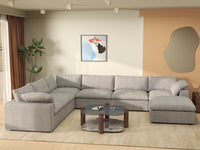 Deluxe Premium Cloud Sectional Sofa Covers | Light Grey Cotton and Linen Sofa Cover for 6-Seater with 1-Ottoman