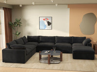 Deluxe Premium Cloud Sectional Sofa Covers | Black Cotton and Linen Sofa Cover for 6-Seater with 1-Ottoman