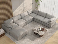 Deluxe Premium Cloud Sectional Sofa Covers | Light Grey Cotton and Linen Sofa Cover for 6-Seater with 1-Ottoman