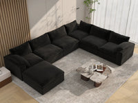 Deluxe Premium Cloud Sectional Sofa Covers | Black Cotton and Linen Sofa Cover for 6-Seater with 1-Ottoman