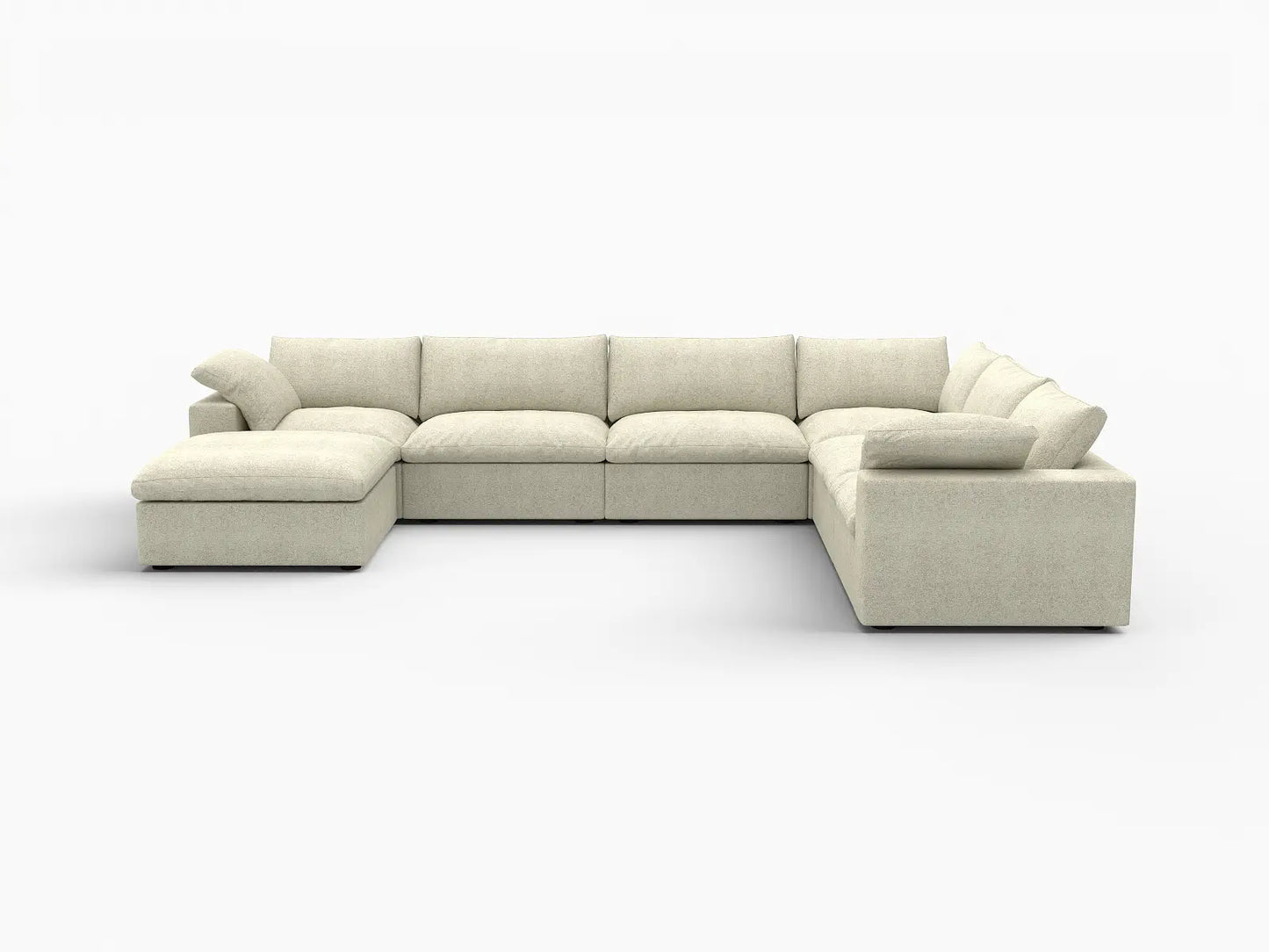 Deluxe Premium Cloud Sectional Sofa Covers | Khaki Cotton and Linen Sofa Cover for 6-Seater with 1-Ottoman